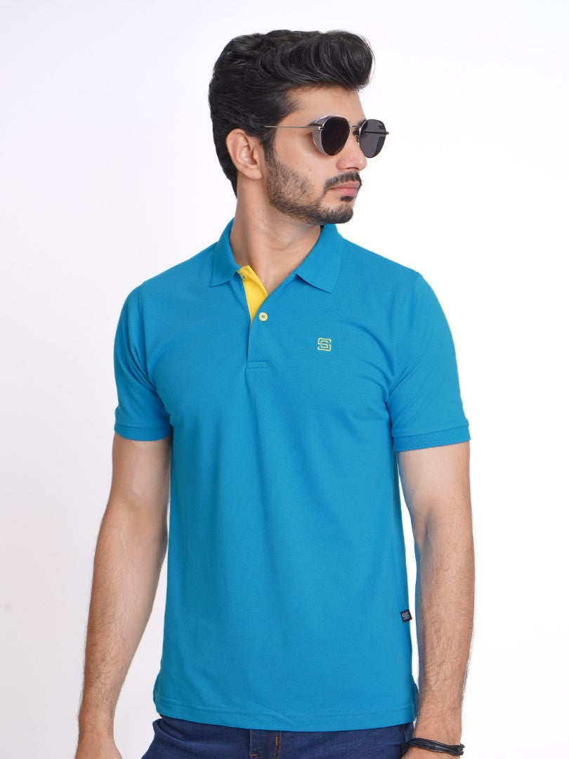 Vivid Blue Half Sleeves Designer Polo T-Shirt (POLO-621)
