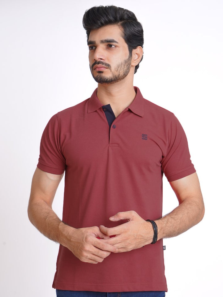 Dark Pink Half Sleeves Designer Polo T-Shirt (POLO-615)