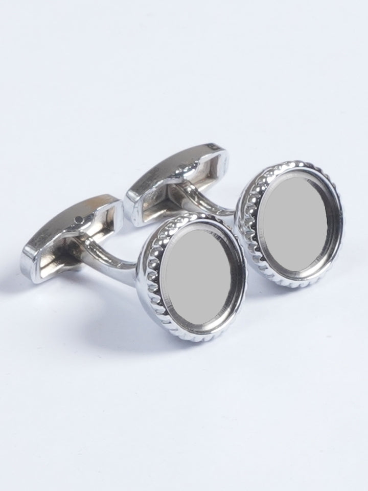 Silver Rounded Mirror Contrast Designer Cufflink  (CUFFLINK-607)