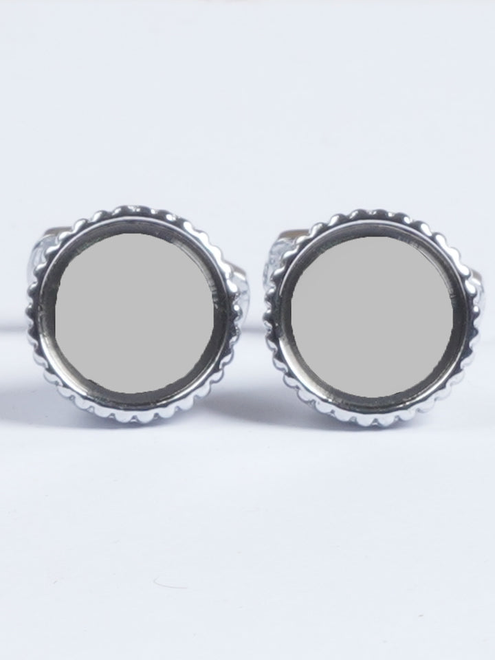 Silver Rounded Mirror Contrast Designer Cufflink  (CUFFLINK-607)