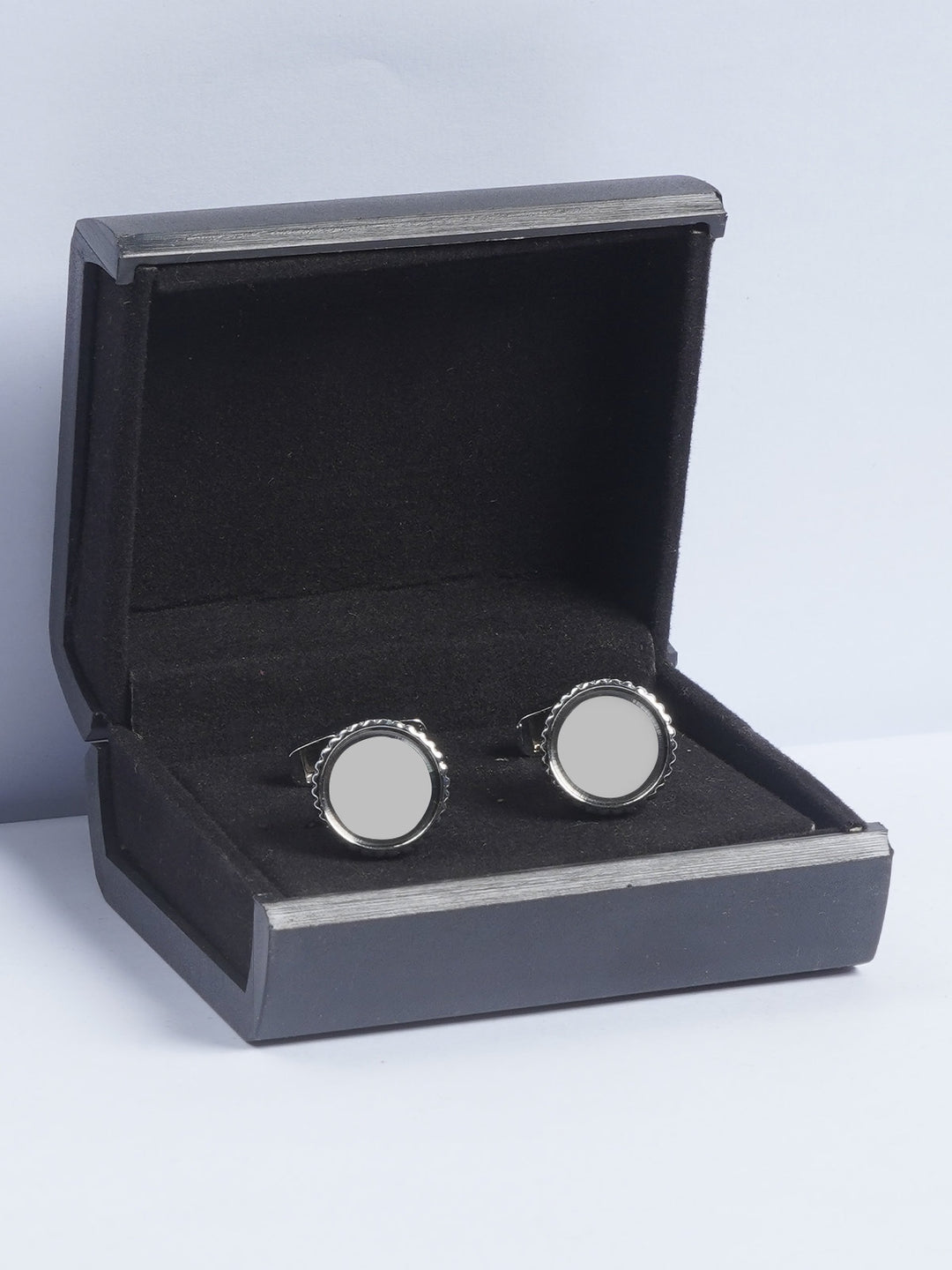 Silver Rounded Mirror Contrast Designer Cufflink  (CUFFLINK-607)