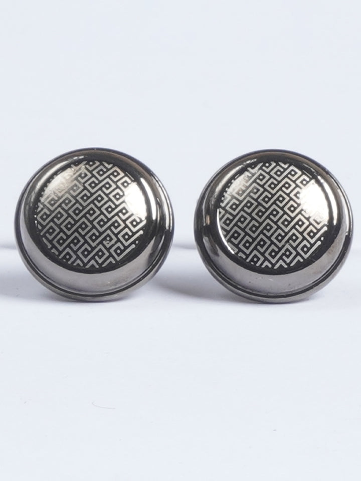 Black Rounded Fancy Stone Designer Cufflink  (CUFFLINK-619)