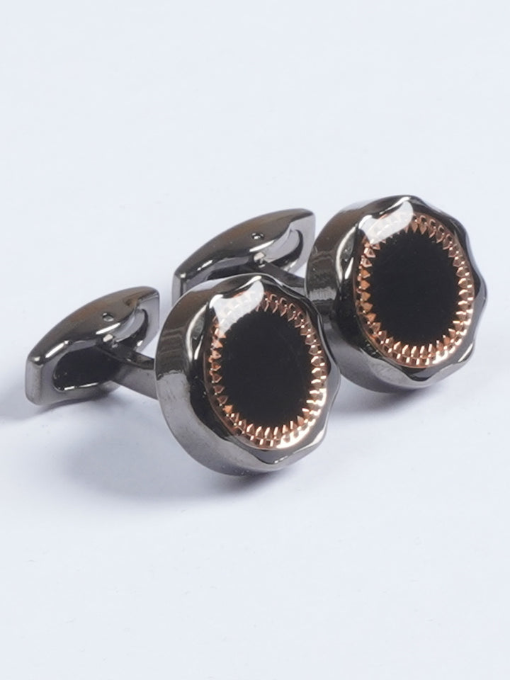 Black Rounded Contrast Designer Cufflink  (CUFFLINK-633)