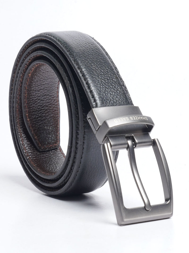 Black & Brown Textured Reversible Leather Belt (BELT-640)