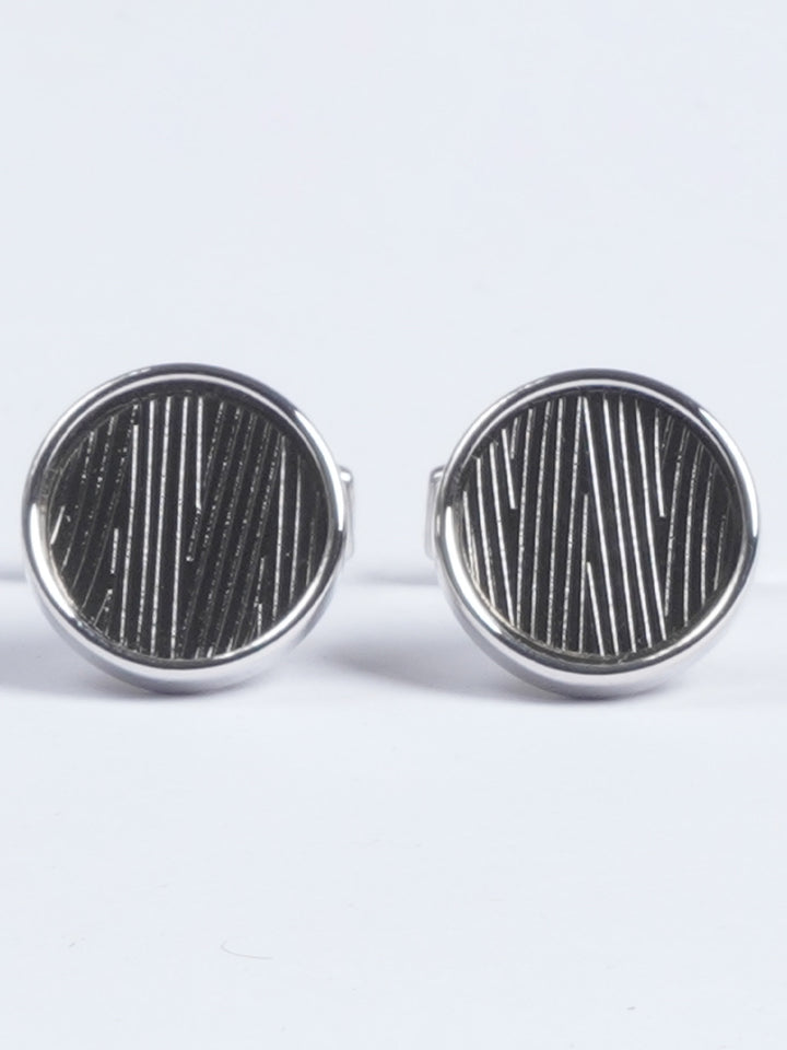 Silver Rounded Textured Contrast Designer Cufflink  (CUFFLINK-645)