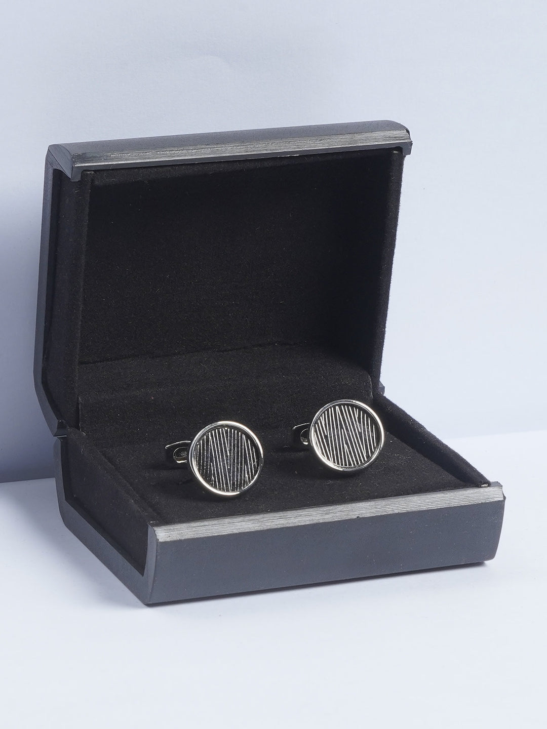 Silver Rounded Textured Contrast Designer Cufflink  (CUFFLINK-645)