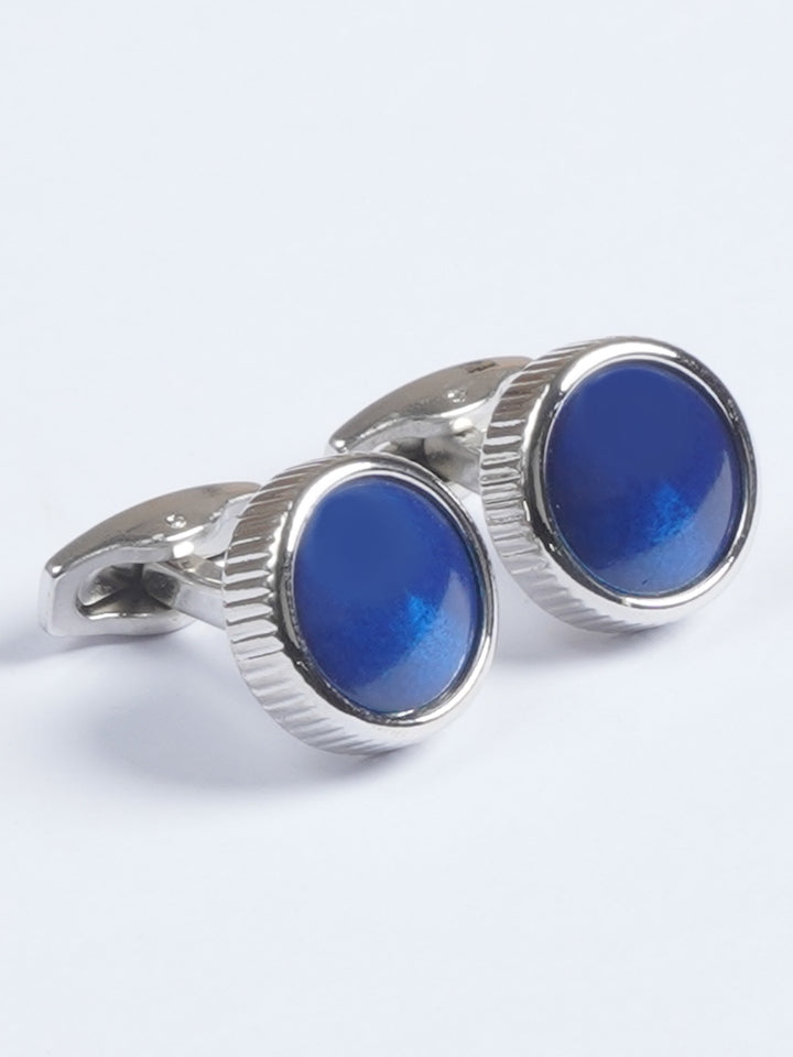 Silver Rounded Stone Contrast Designer Cufflink  (CUFFLINK-647)