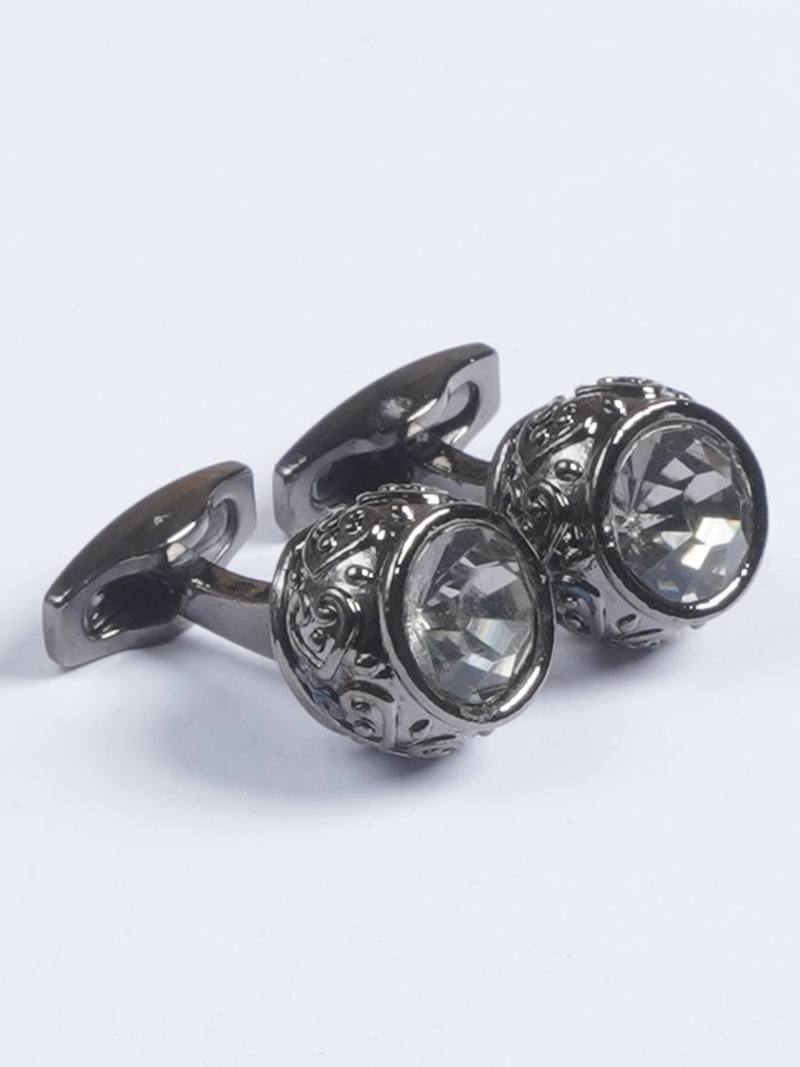 Black Rounded Fancy Dimond Designer Cufflink  (CUFFLINK-648)