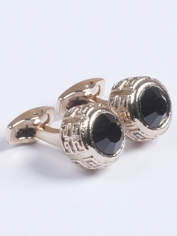 Golden Rounded Fancy Dimond Designer Cufflink  (CUFFLINK-649)