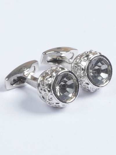 Silver Rounded Fancy Dimond Designer Cufflink  (CUFFLINK-652)