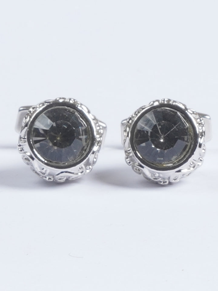 Silver Rounded Fancy Dimond Designer Cufflink  (CUFFLINK-652)