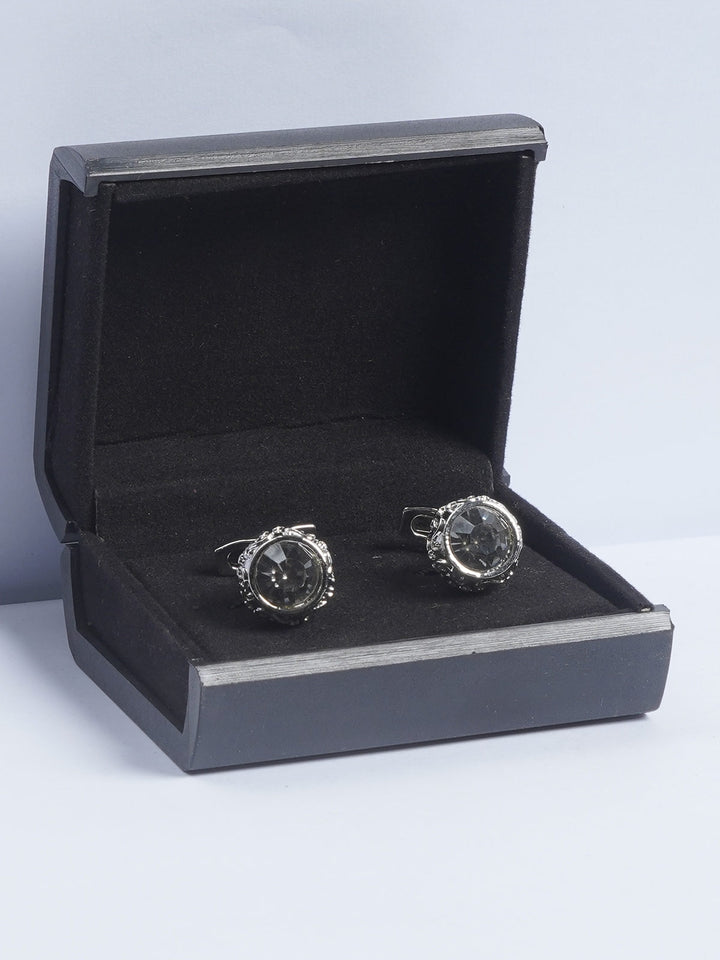 Silver Rounded Fancy Dimond Designer Cufflink  (CUFFLINK-652)