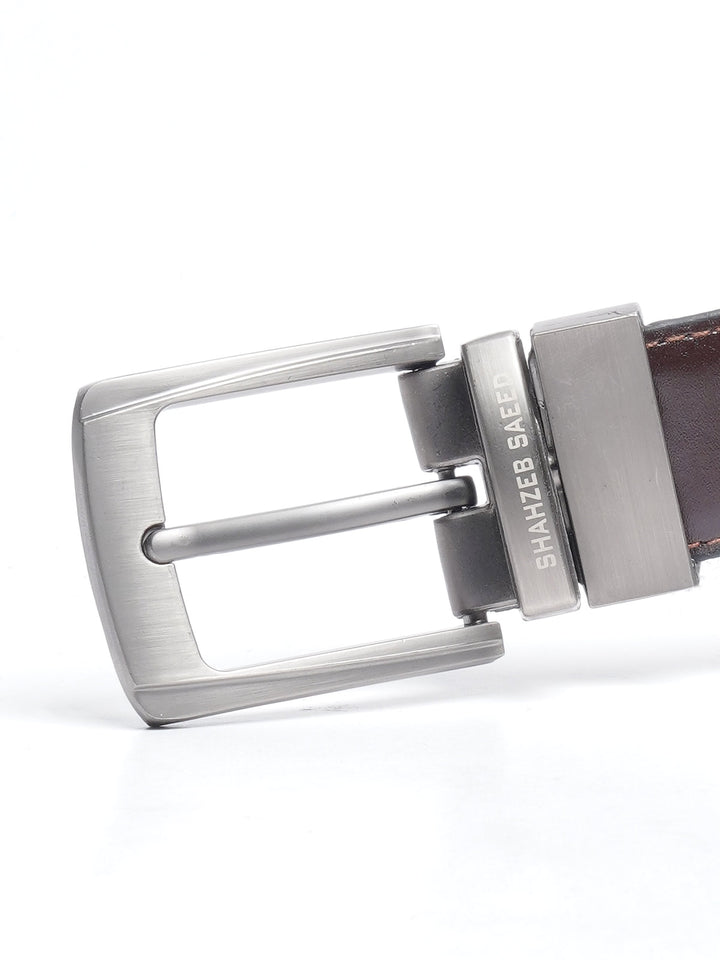 Black & Dark Brown Plain Reversible Leather Belt (BELT-654)