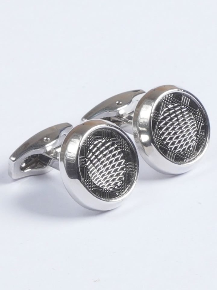 Silver Rounded Textured Contrast Designer Cufflink  (CUFFLINK-656)