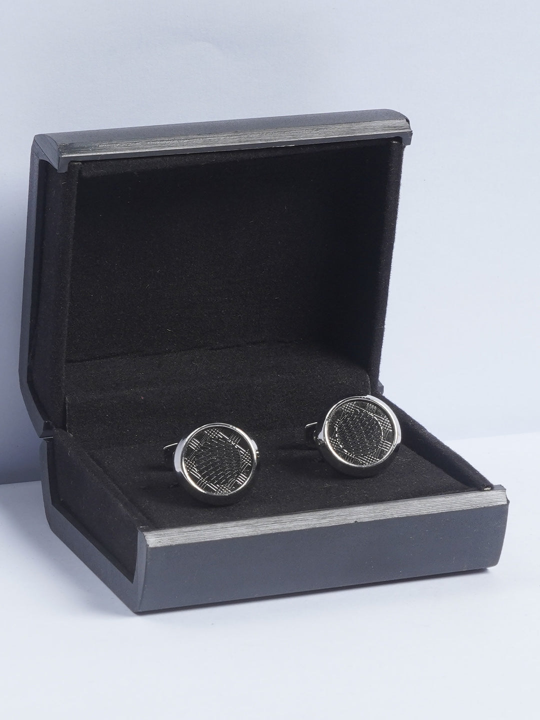 Silver Rounded Textured Contrast Designer Cufflink  (CUFFLINK-656)