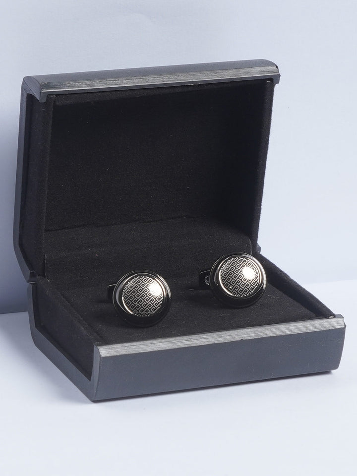 Black Rounded Fancy Stone Designer Cufflink  (CUFFLINK-658)