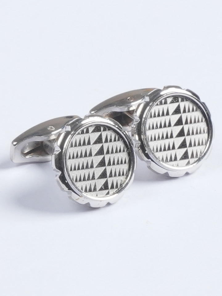 Silver Rounded Textured Contrast Designer Cufflink  (CUFFLINK-661)