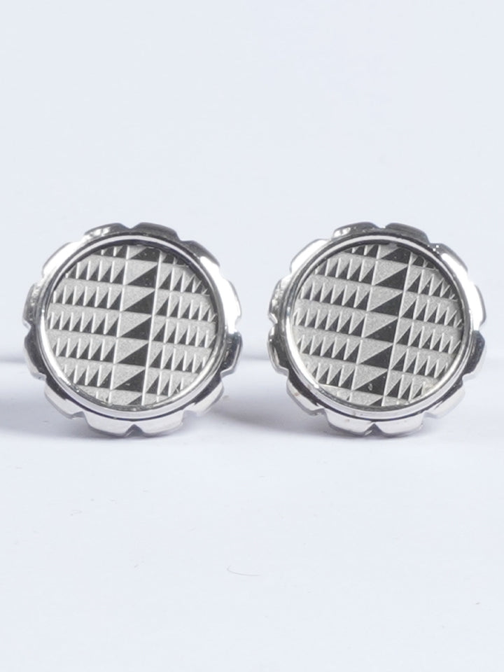 Silver Rounded Textured Contrast Designer Cufflink  (CUFFLINK-661)