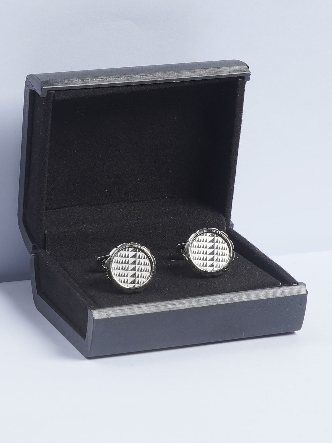 Silver Rounded Textured Contrast Designer Cufflink  (CUFFLINK-661)