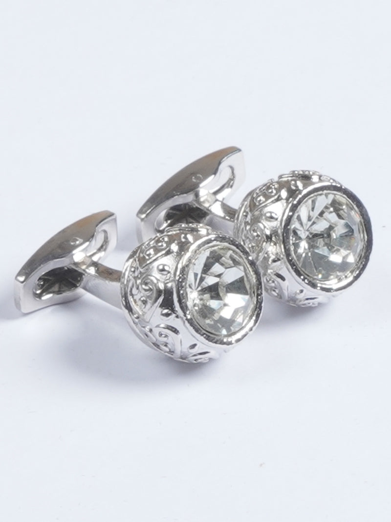 Silver Rounded Fancy Dimond Designer Cufflink  (CUFFLINK-662)