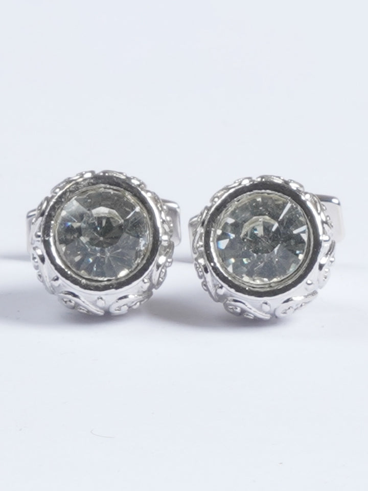 Silver Rounded Fancy Dimond Designer Cufflink  (CUFFLINK-662)