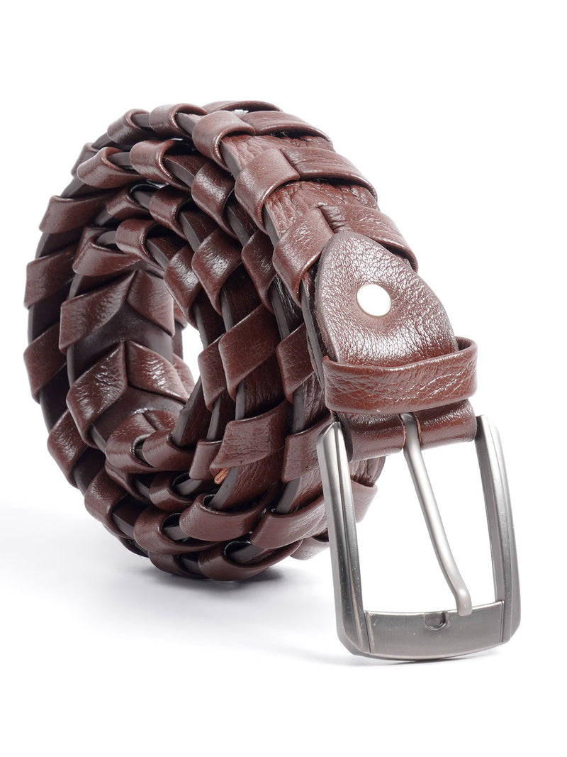 Dark Brown Braided Leather Belt  (BELT-675)