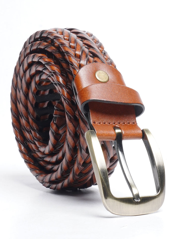 Light Brown Weaving Design Leather Belt  (BELT-684)