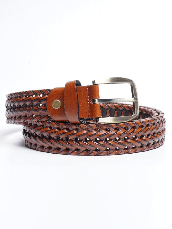 Light Brown Weaving Design Leather Belt  (BELT-684)