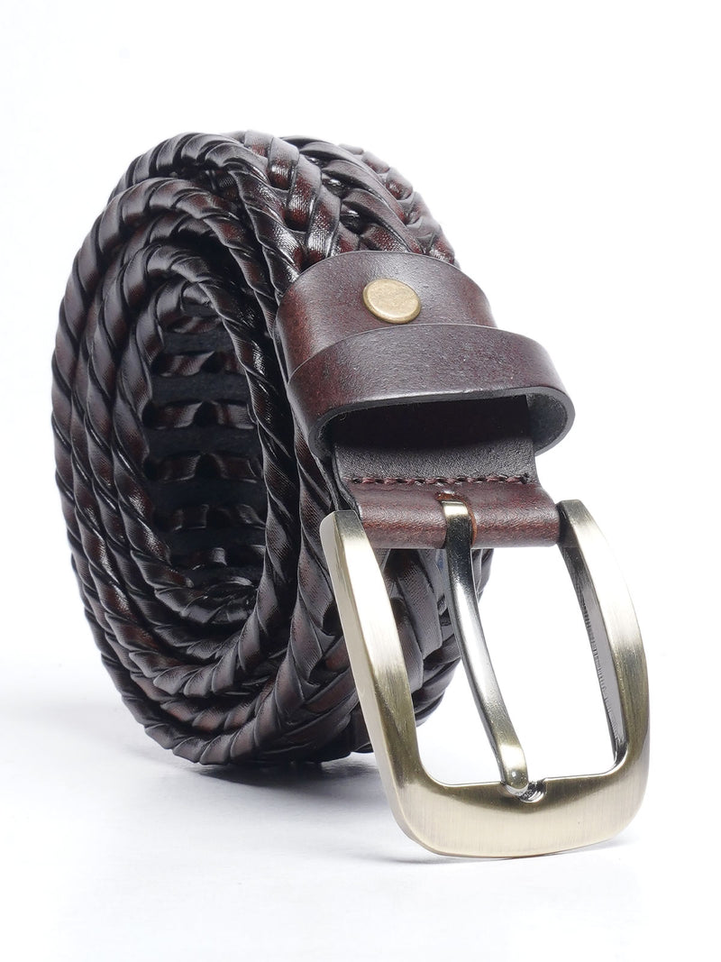 Dark Brown Weaving Design Leather Belt  (BELT-687)