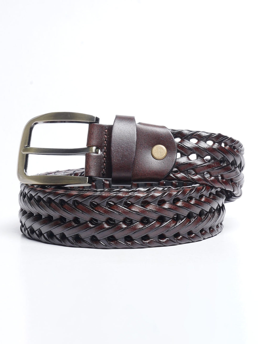 Dark Brown Weaving Design Leather Belt  (BELT-687)