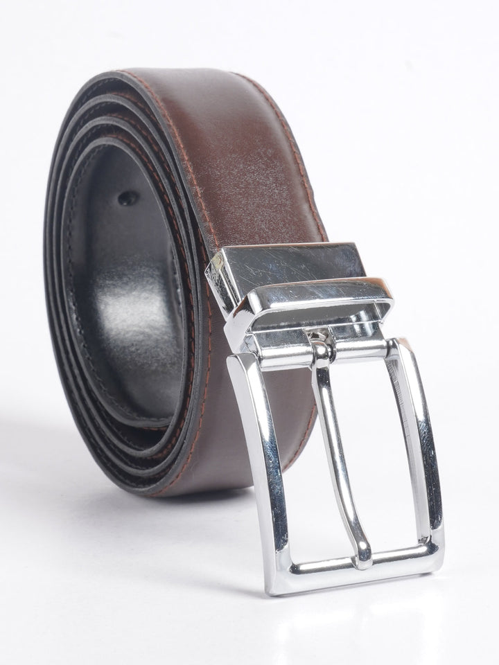 Dark Brown & Black Plain Leather Belt  (BELT-698)