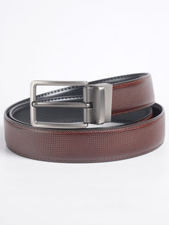 Brown & Black Self Textured Leather Belt  (BELT-701)
