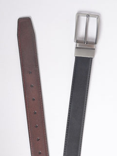 Brown & Black Self Textured Leather Belt  (BELT-701)