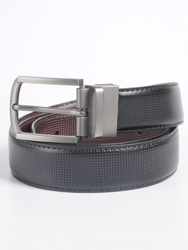 Dark Brown & Black Self Textured Leather Belt  (BELT-702)