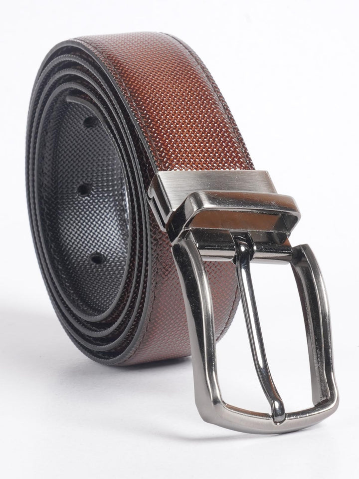 Brown & Black Self Textured Leather Belt  (BELT-703)