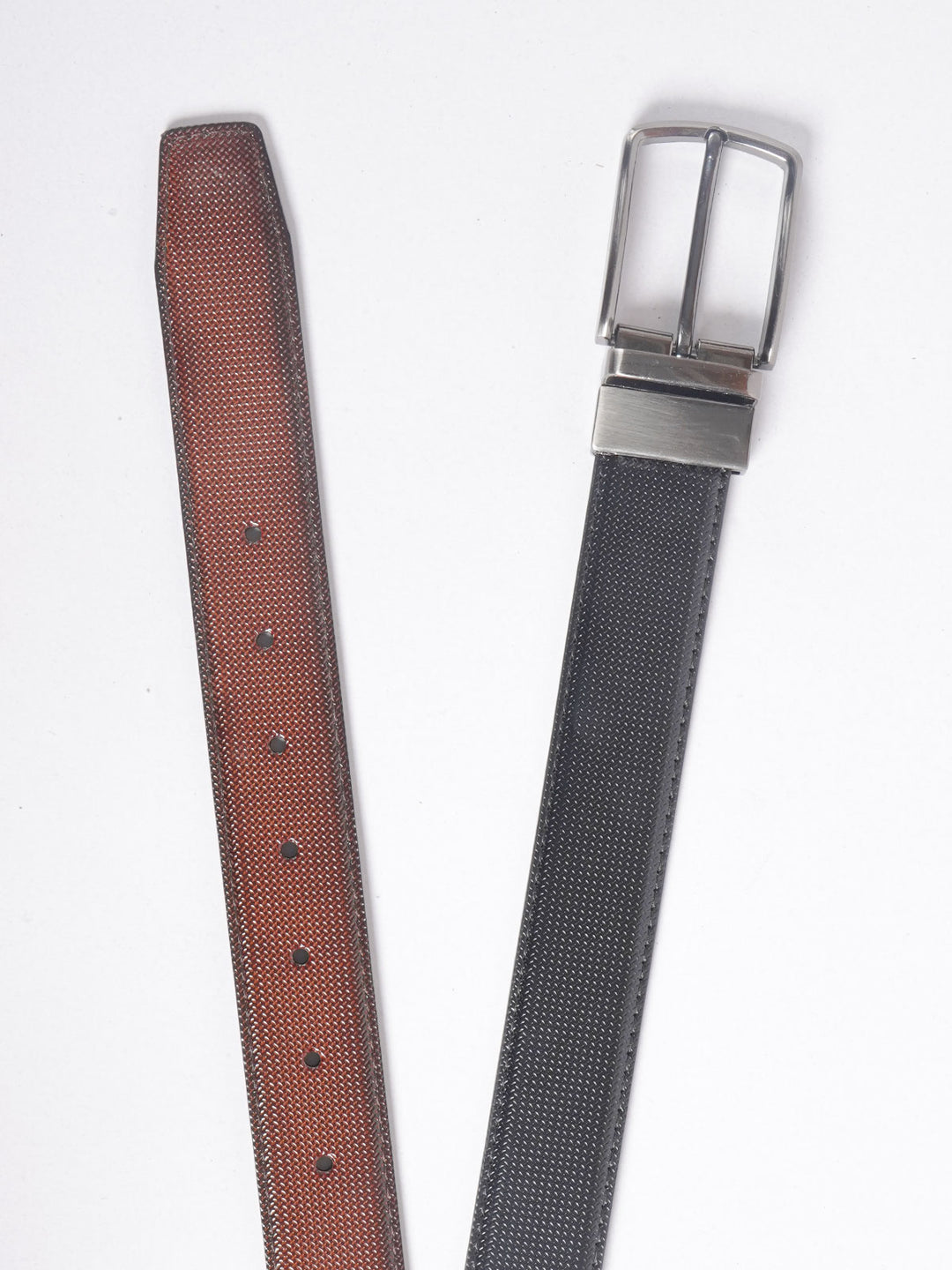 Brown & Black Self Textured Leather Belt  (BELT-703)