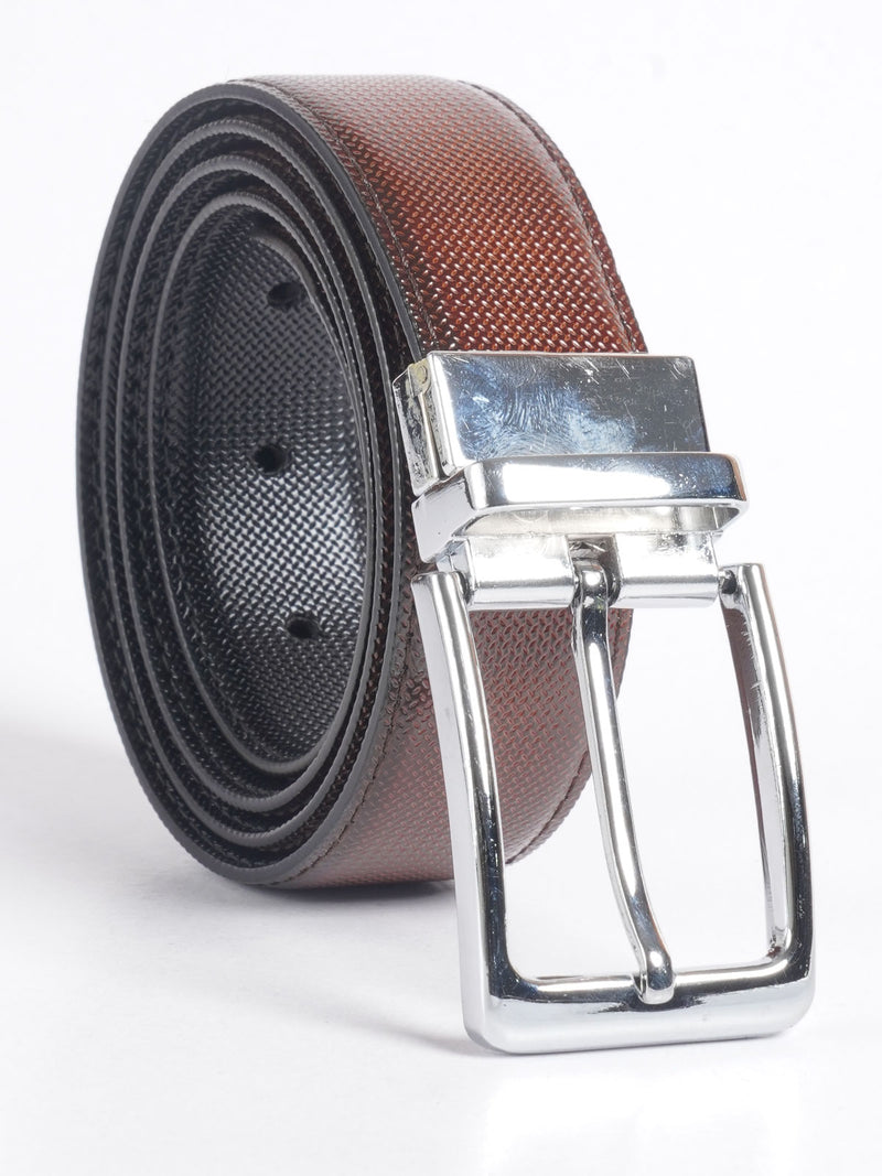 Brown & Black Self Textured Leather Belt  (BELT-704)