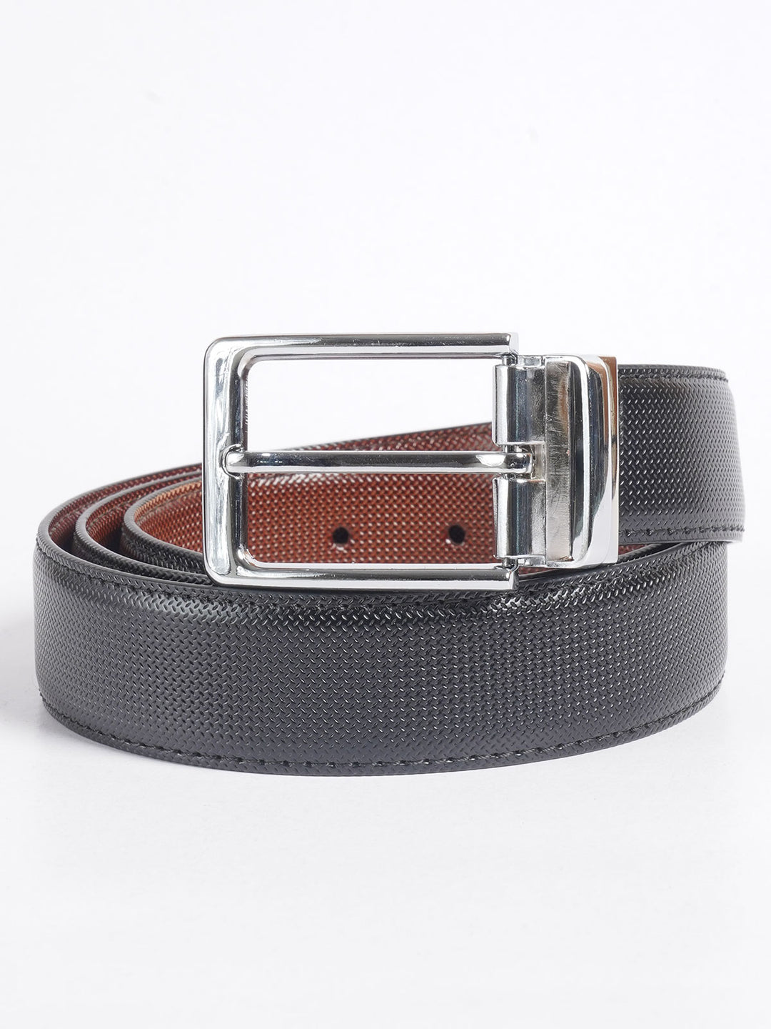 Brown & Black Self Textured Leather Belt  (BELT-704)