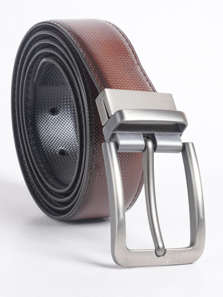 Brown & Black Self Textured Leather Belt  (BELT-705)