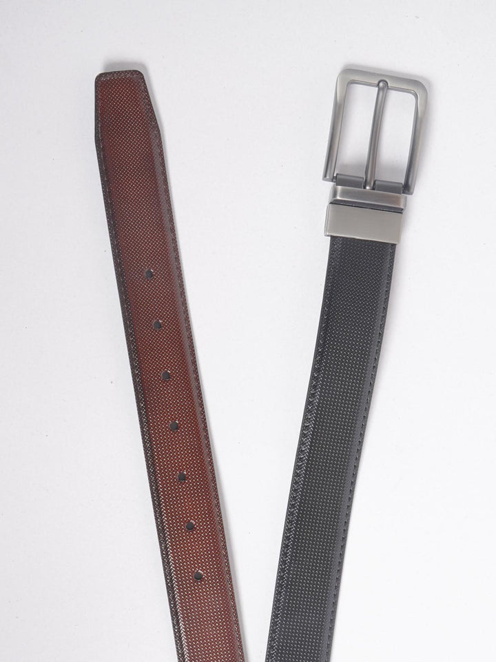 Brown & Black Self Textured Leather Belt  (BELT-705)