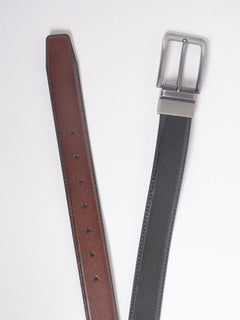 Brown & Black Self Textured Leather Belt  (BELT-705)