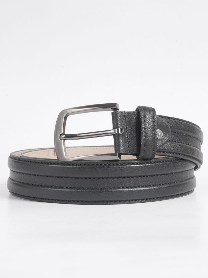 Black Self Textured Leather Belt  (BELT-708)