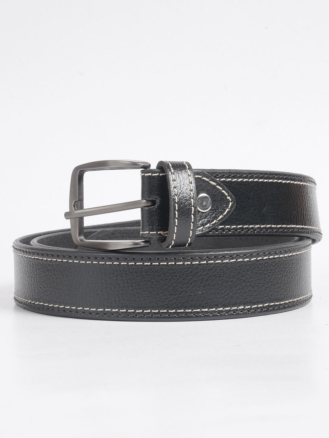 Jet Black Self Textured Leather Belt  (BELT-710)