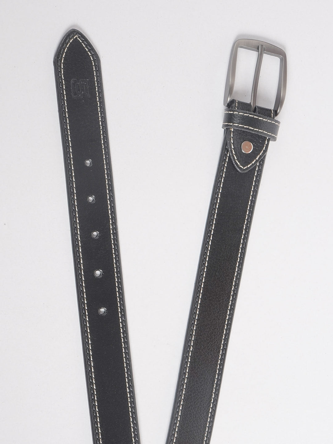 Jet Black Self Textured Leather Belt  (BELT-710)