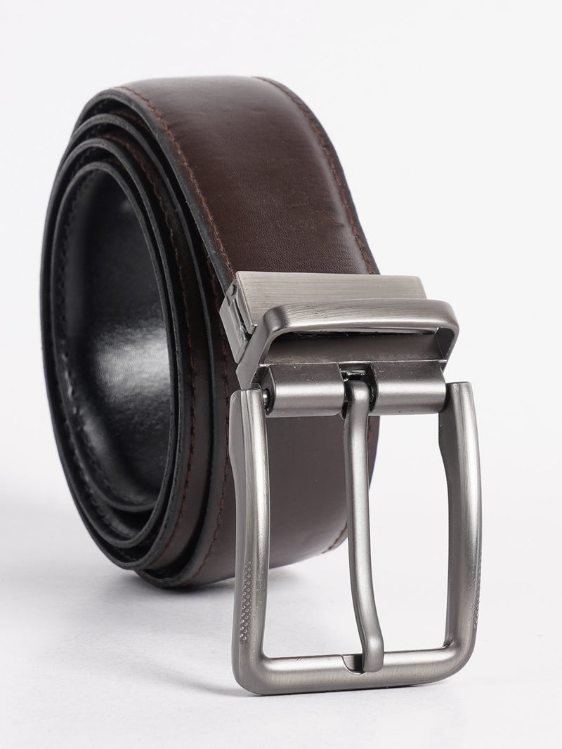 Dark Brown & Black Plain Leather Belt (BELT-740)