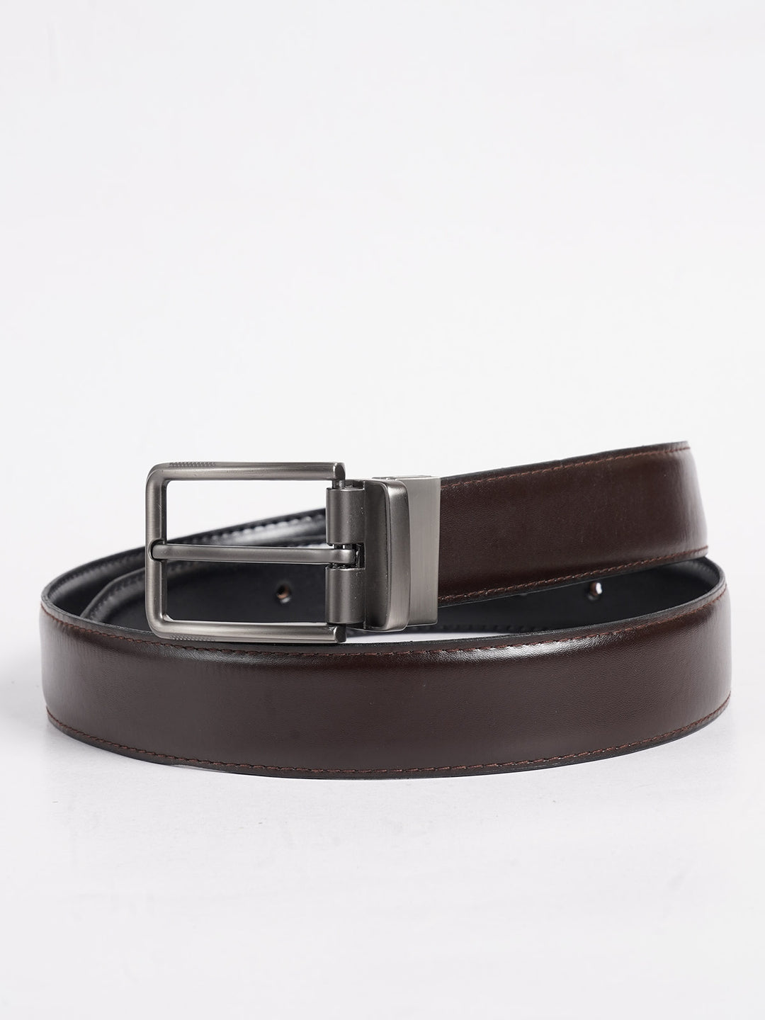 Dark Brown & Black Plain Leather Belt (BELT-740)