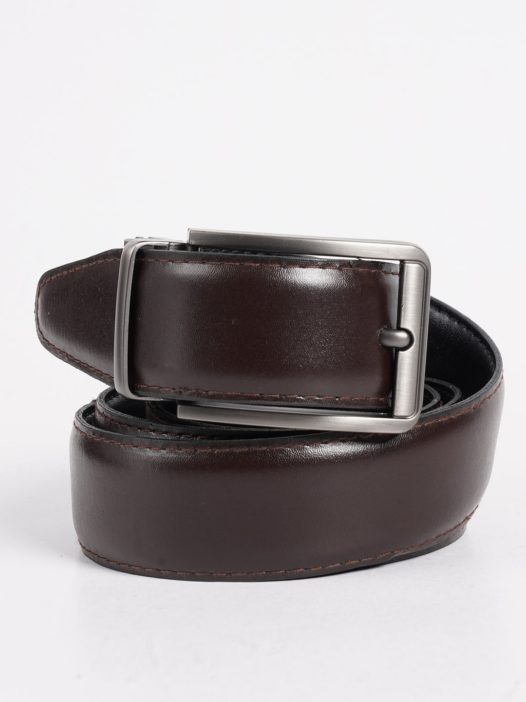 Dark Brown & Black Plain Leather Belt (BELT-742)