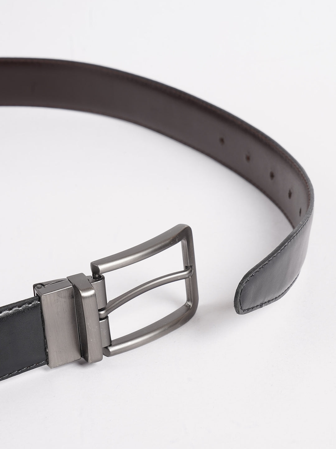 Dark Brown & Black Plain Leather Belt (BELT-743)