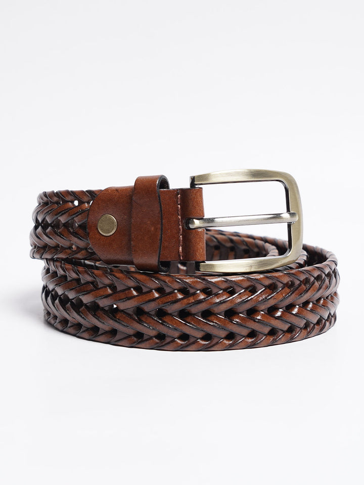 Light Brown Weaving Design Leather Belt (BELT-757)