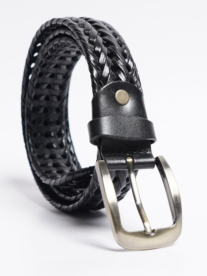 Black Weaving Design Leather Belt (BELT-758)